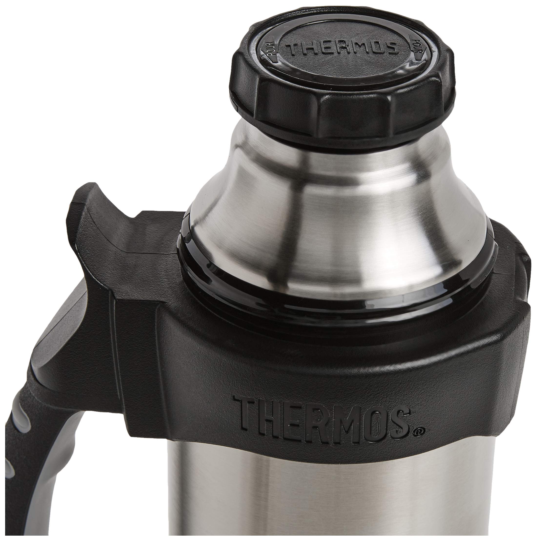 Thermos The Rock Vacuum Insulated 1 Liter Beverage Bottle, Stainless Steel/Black, 1.1 Quart (2510Tri2)